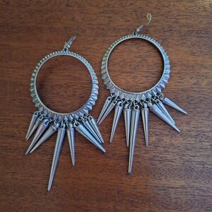 Edgy Silver Spike Hoop Earrings